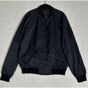 7Diamonds Bomber Jacket Womens Large Black MA-1 Zip Pocket Ribbed Collar Cuffs